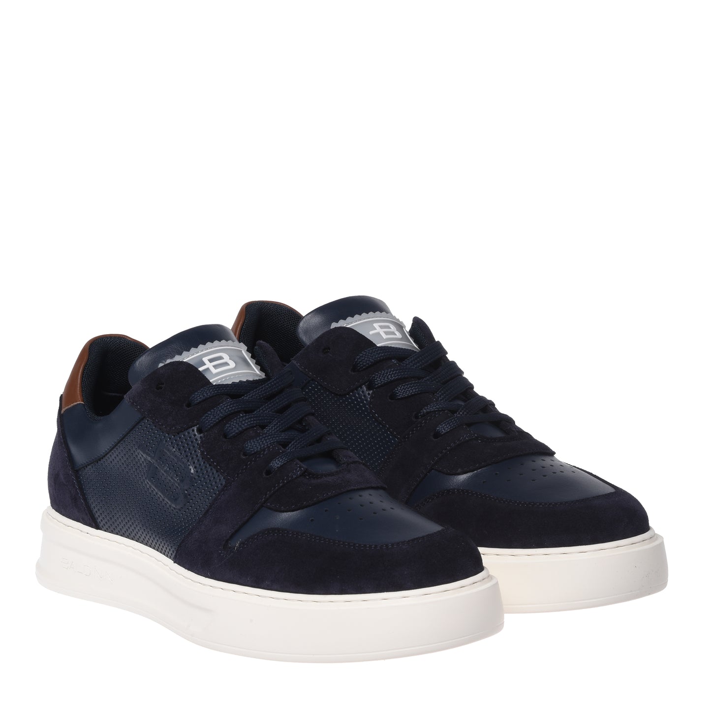 Blue suede and perforated leather sneaker