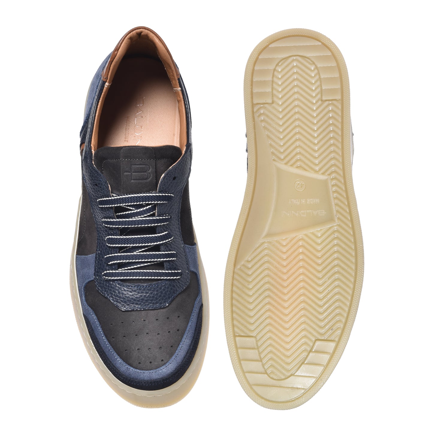 Sneaker en daim et cuir grainé bleu