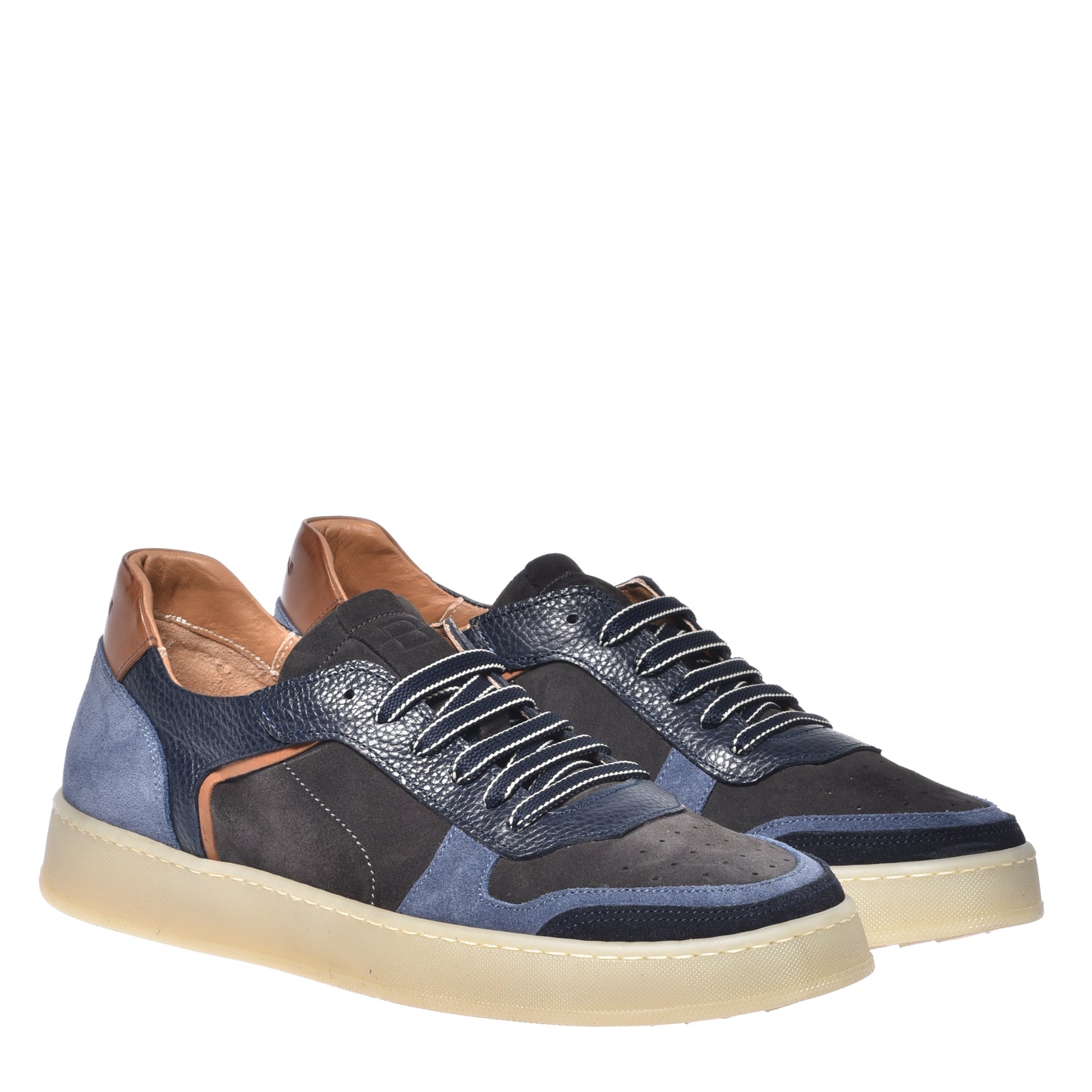 Sneaker en daim et cuir grainé bleu