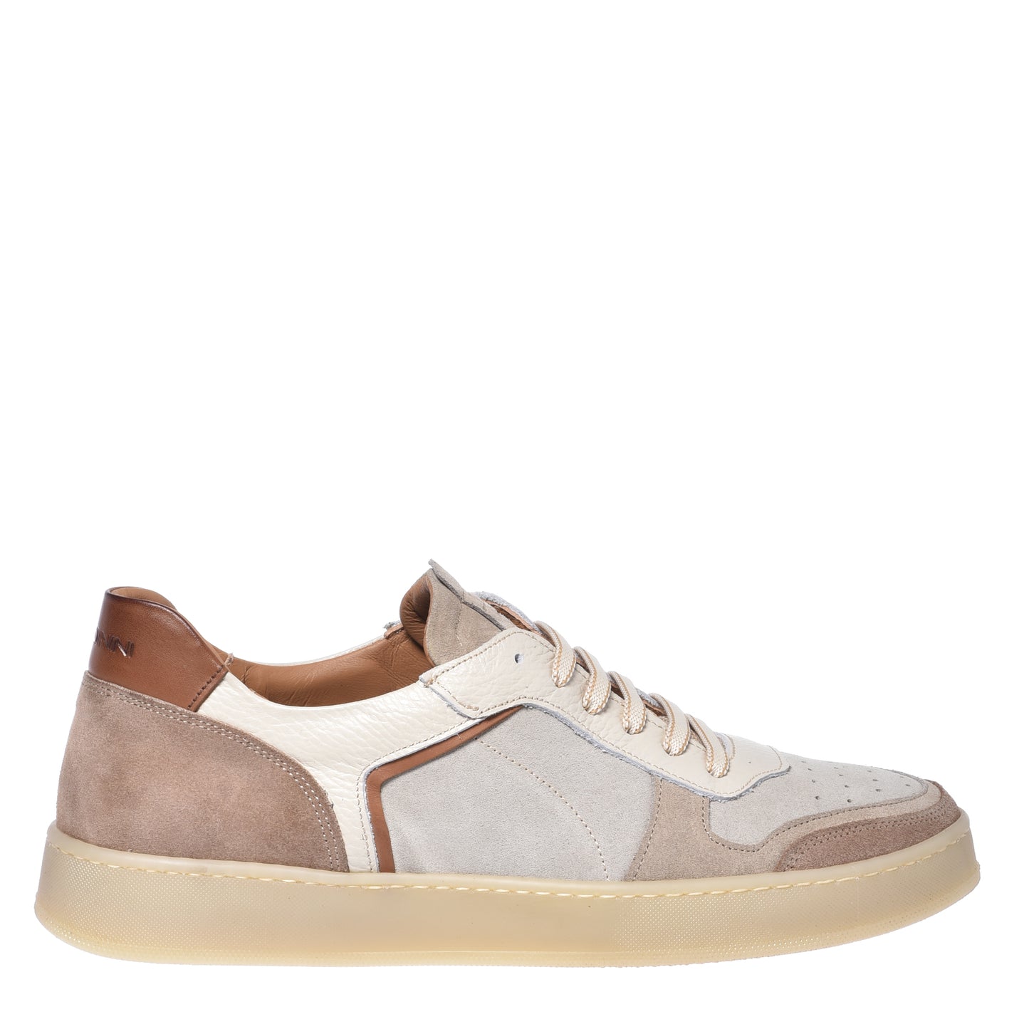 Sneaker en daim beige et cuir grainé blanc cassé