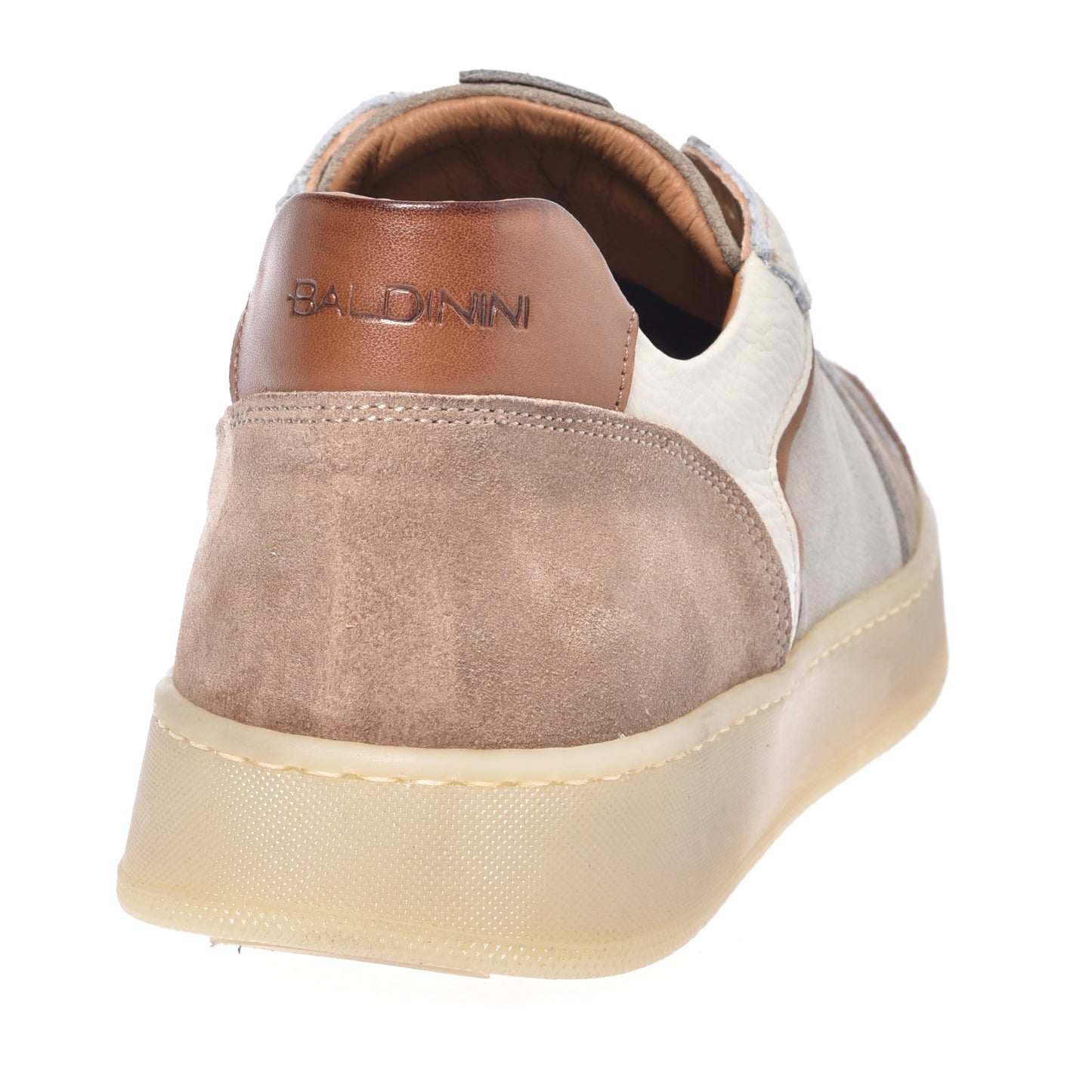 Sneaker en daim beige et cuir grainé blanc cassé
