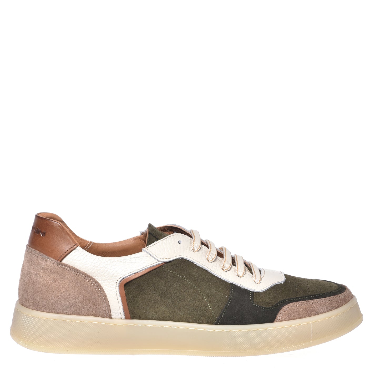 Sneaker en daim vert et cuir grainé blanc
