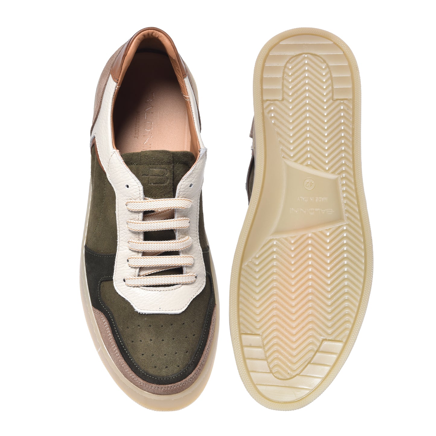Sneaker en daim vert et cuir grainé blanc