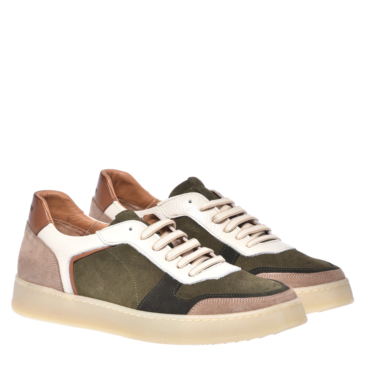 Sneaker en daim vert et cuir grainé blanc