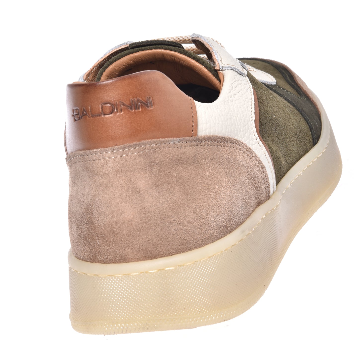 Sneaker en daim vert et cuir grainé blanc