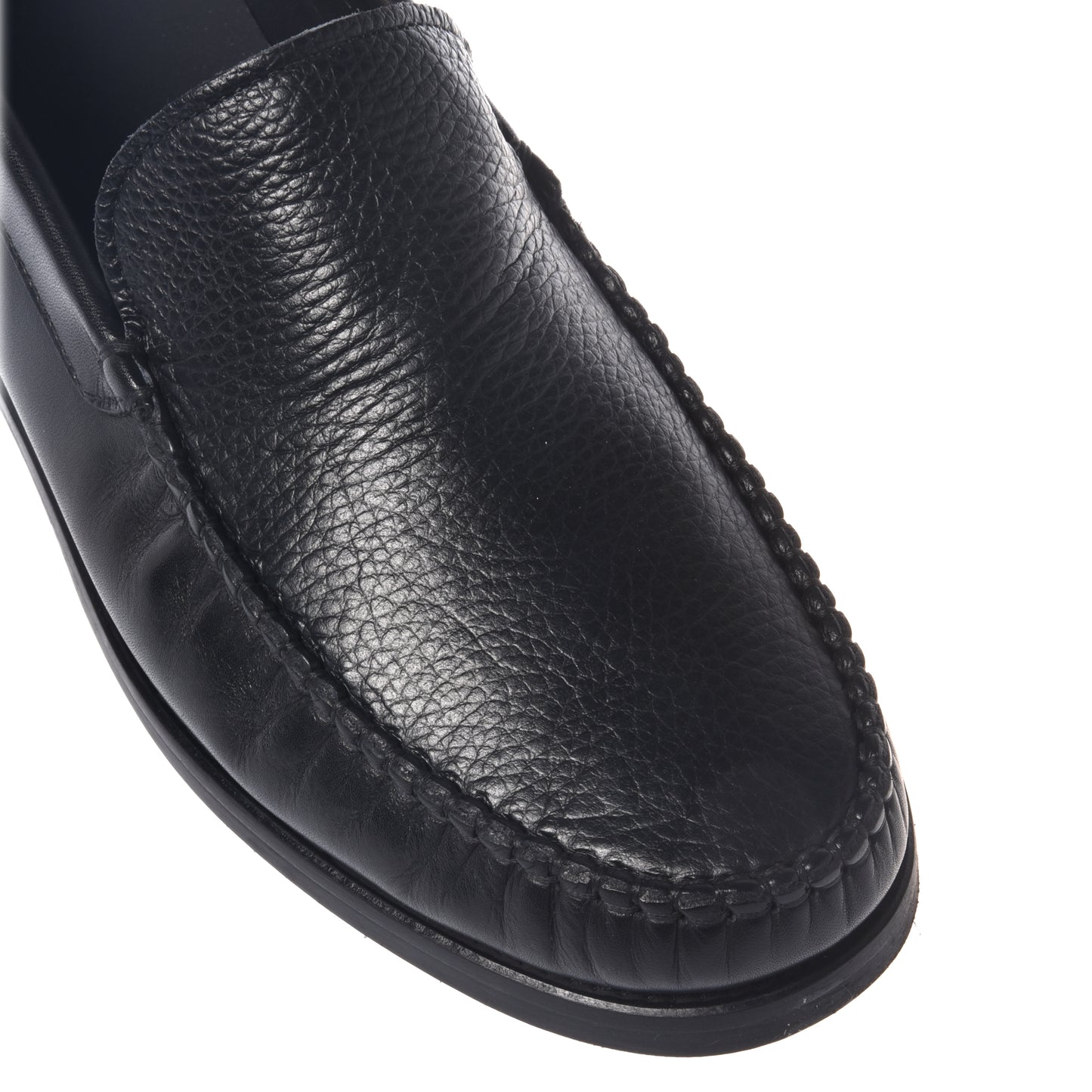 Mocassini in pelle nera e pelle martellata