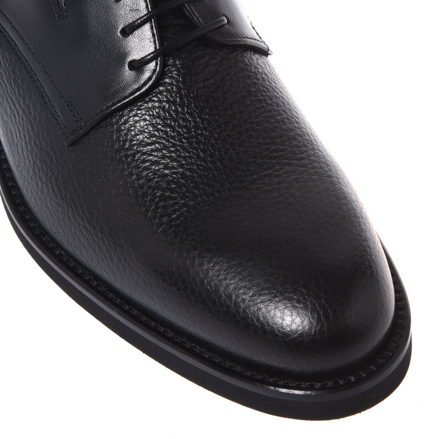 Black lace-up shoes in tumbled leather and leather