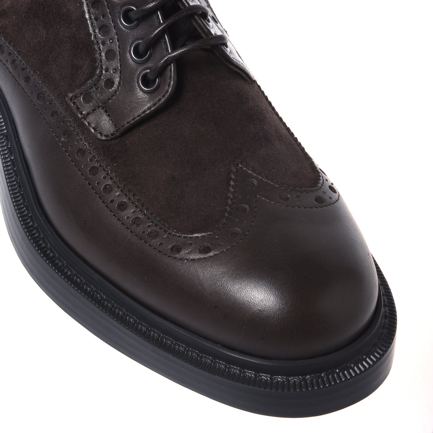 Scarpe stringate in pelle e camoscio marrone scuro