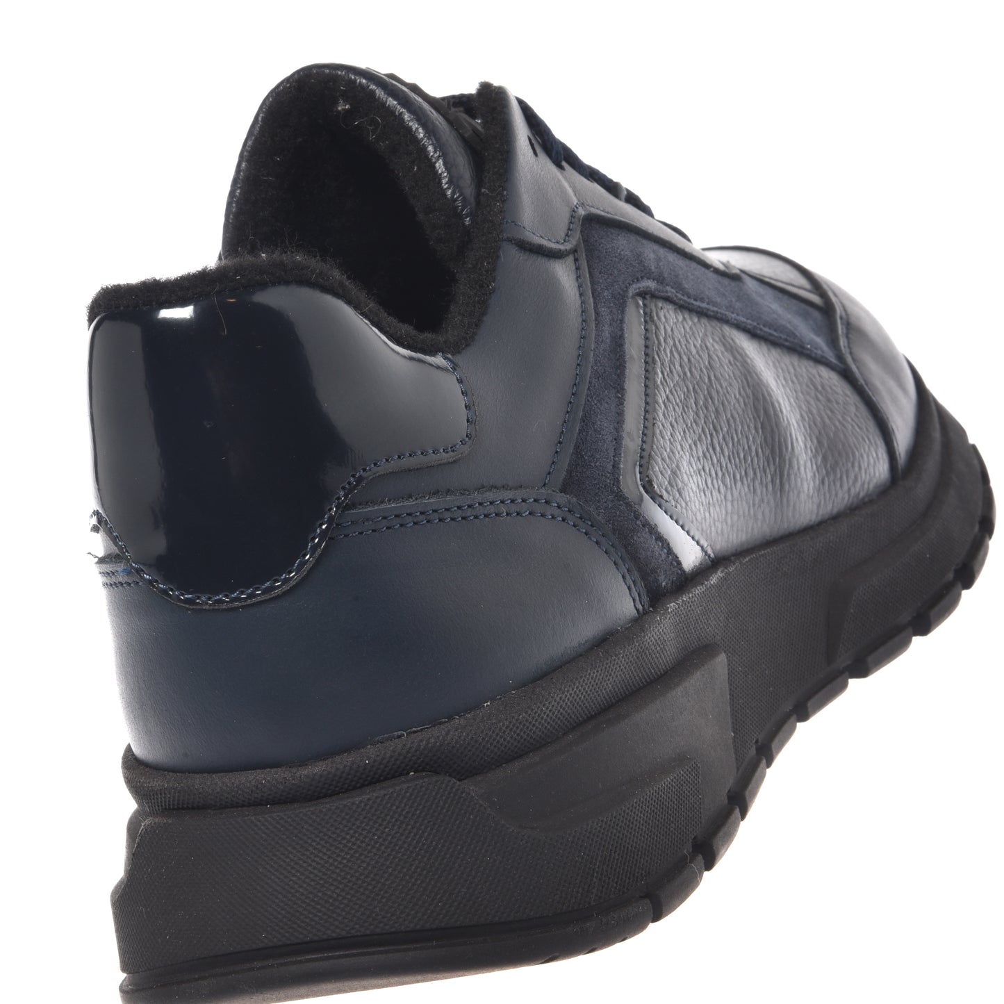 Sneakers in pelle blu e pelle martellata