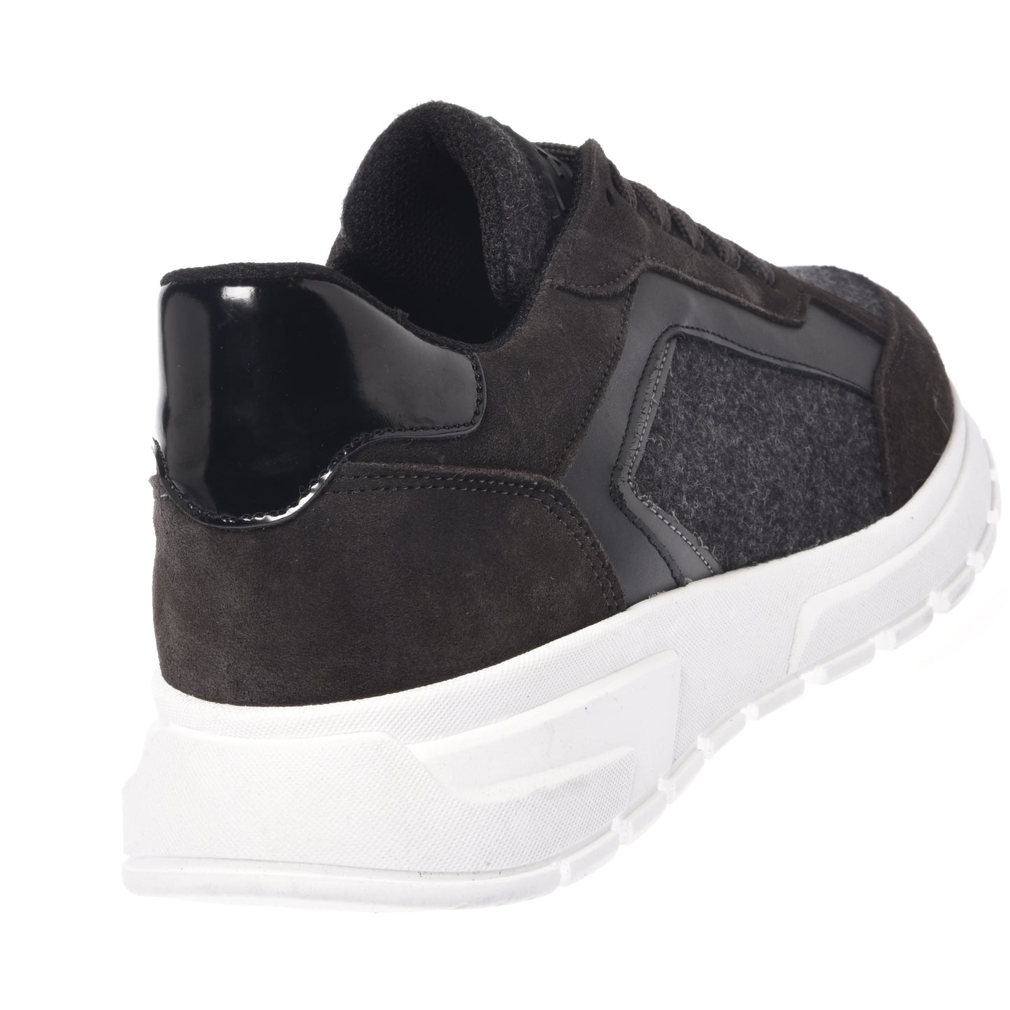 Sneakers in pelle scamosciata e tessuto di lana grigio scuro