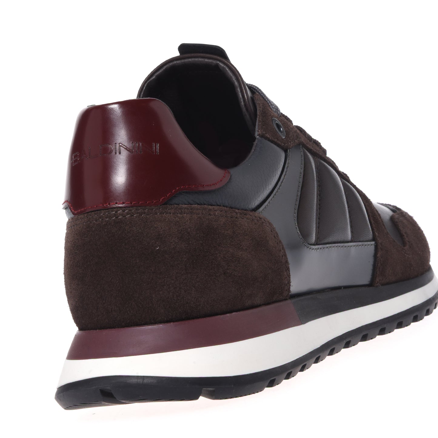 Sneakers in pelle e camoscio marrone scuro