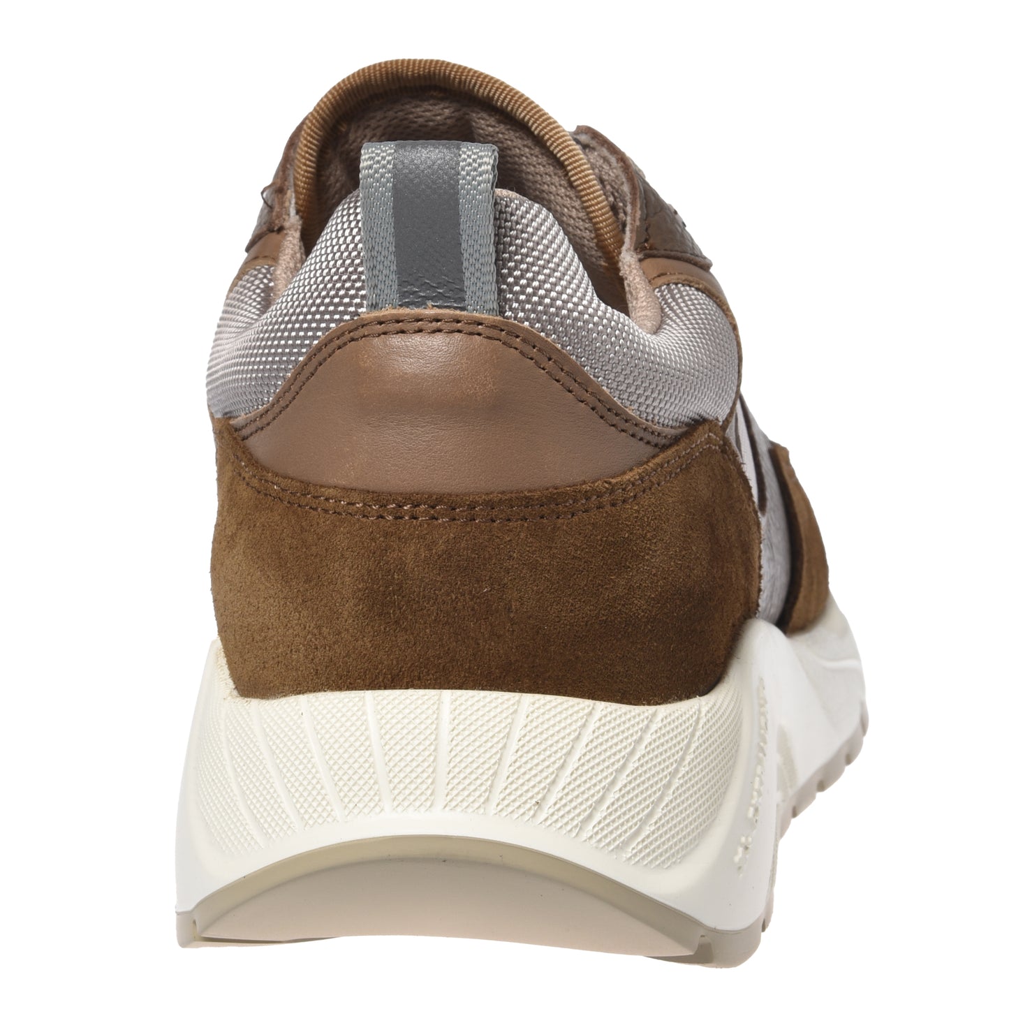 Sneaker in pelle scamosciata marrone e tessuto bianco sporco