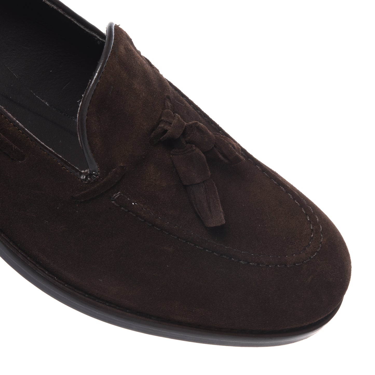 Dark brown suede slip-ons