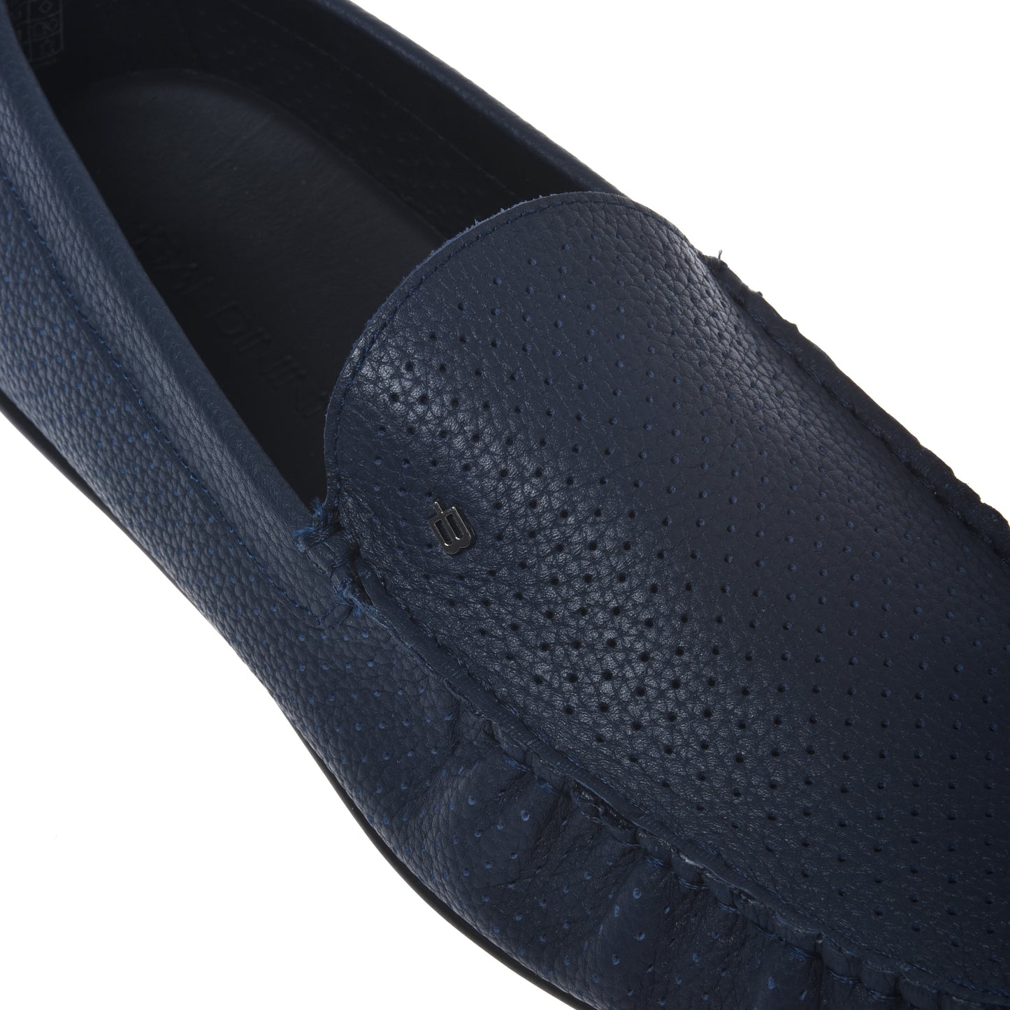 Mocassin en perforé cuir grainé bleu