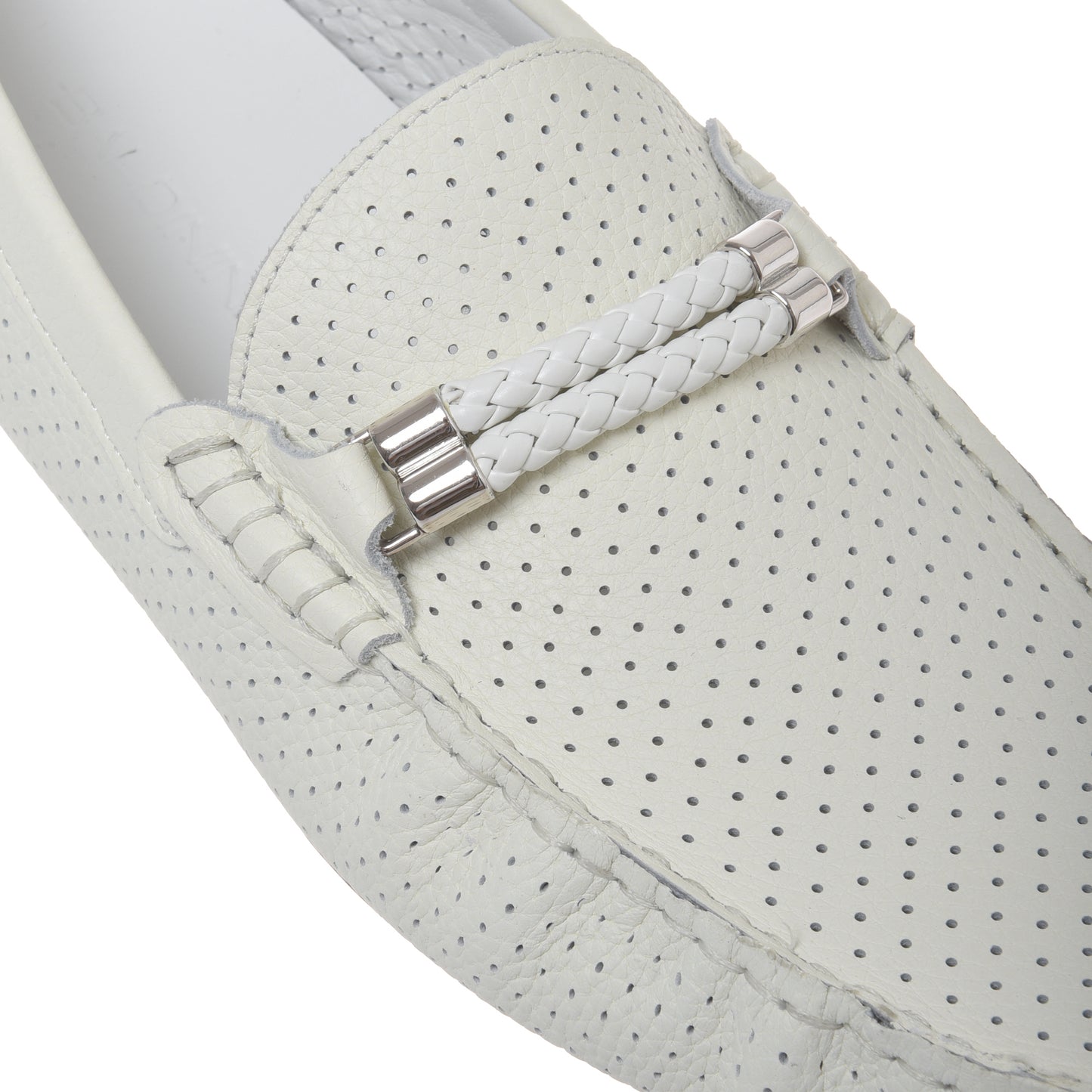 Mocassin en perforé cuir grainé blanc