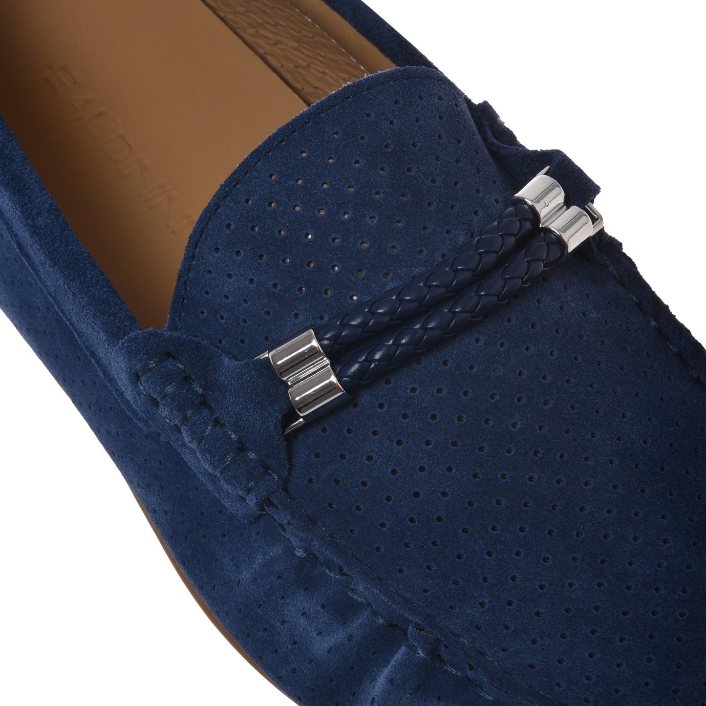 Blue perforated suede leather loafer