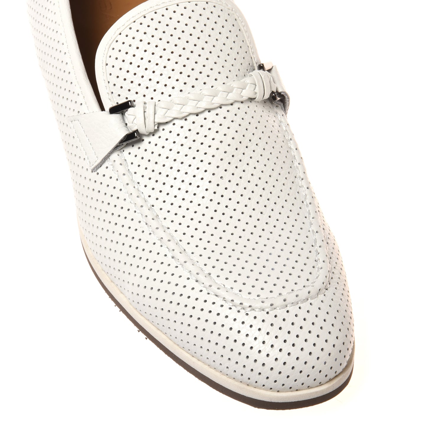White perforated tumbled leather loafer