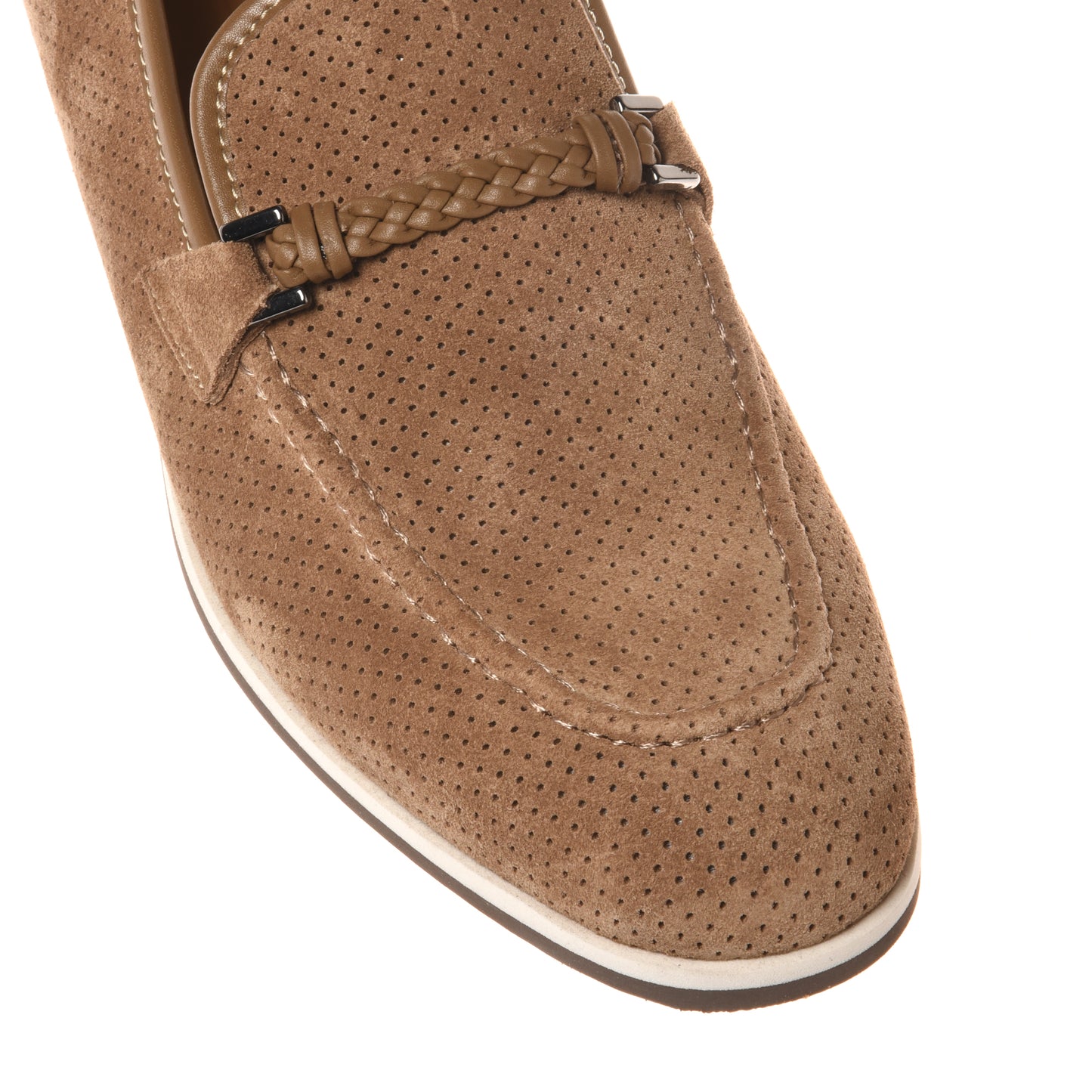 Taupe perforated suede loafer
