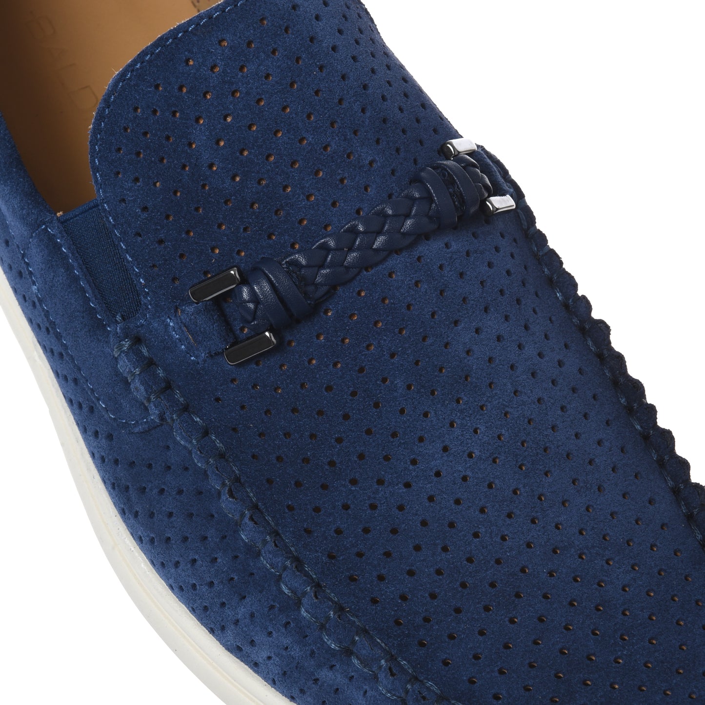 Mocassin en perforé daim cuir bleu