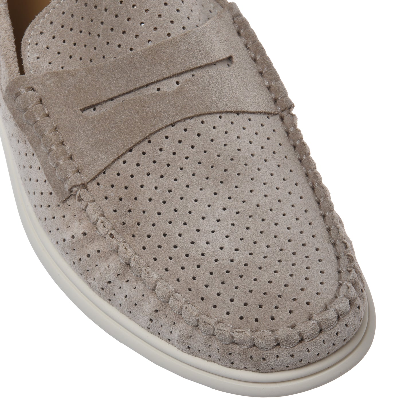 Taupe perforated suede leather loafer