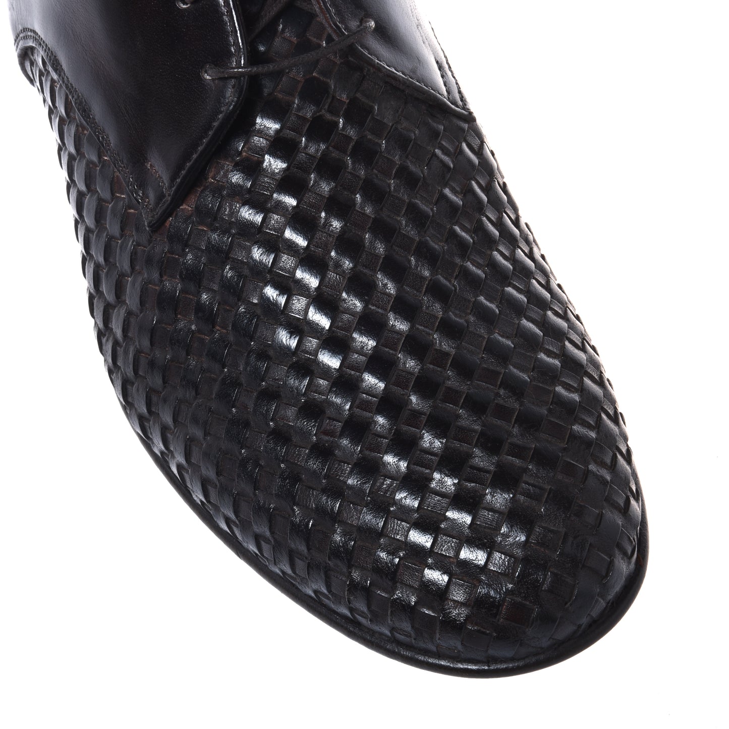 Dark brown braided leather lace-up shoes