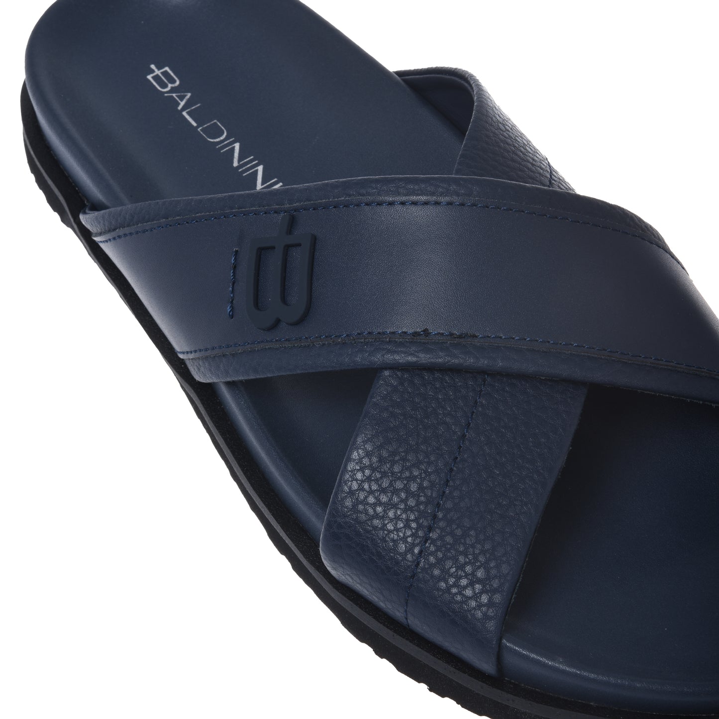 Grained and smooth blue leather mule