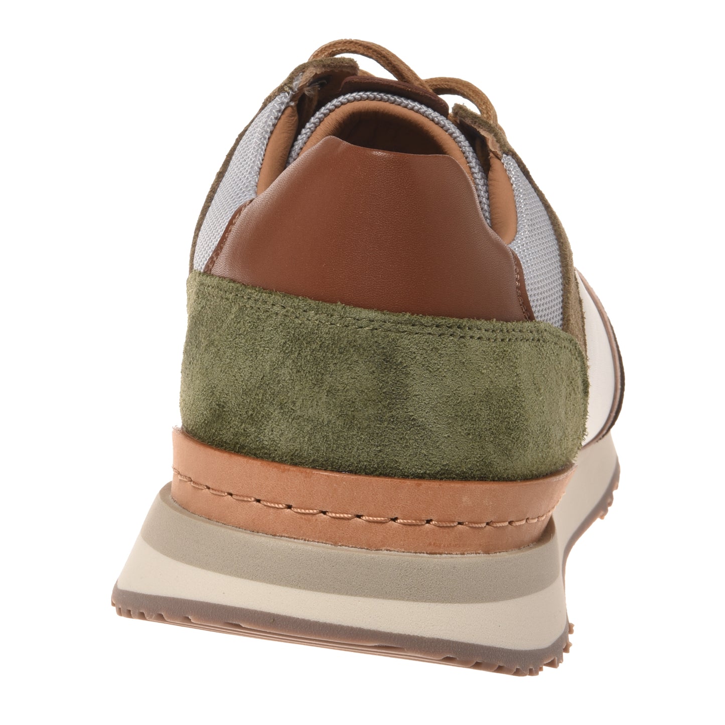 Taupe perforated leather and suede sneakers