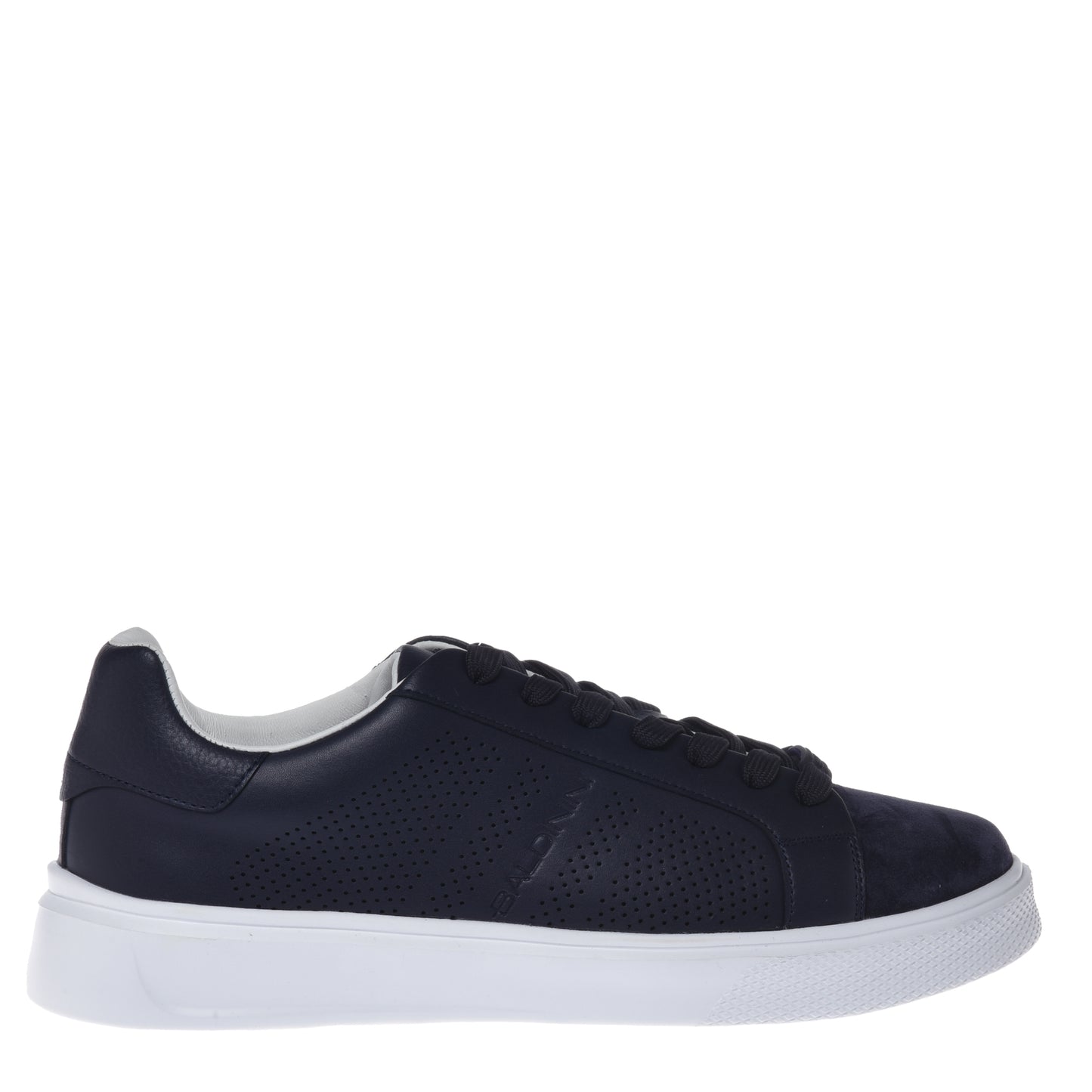 Blue suede and perforated leather sneaker