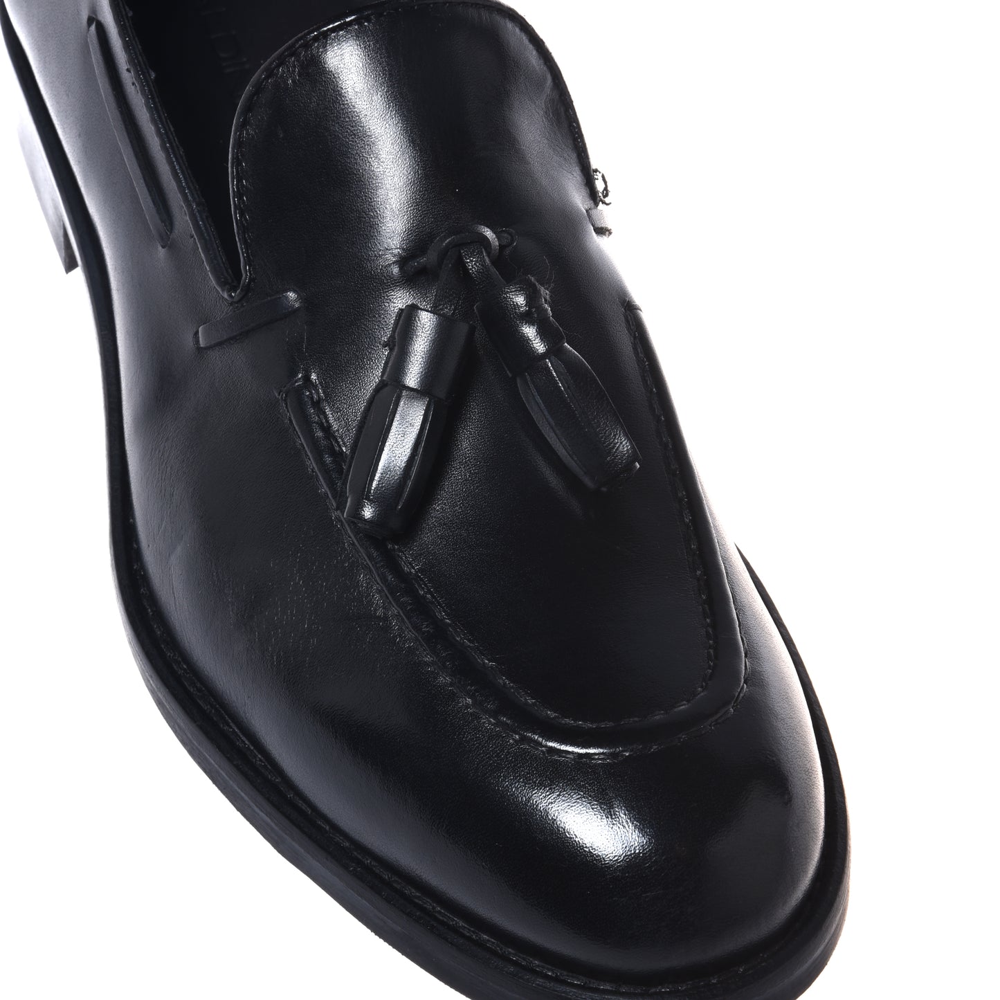 Black leather slip-ons