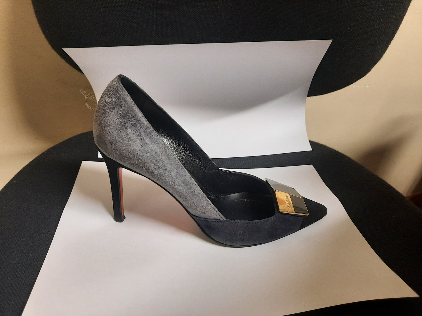 Decolte tacco alto camoscio nero-blu-grigio