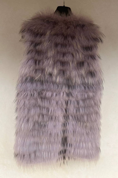 Lavender vest with Finnish raccoon fur
