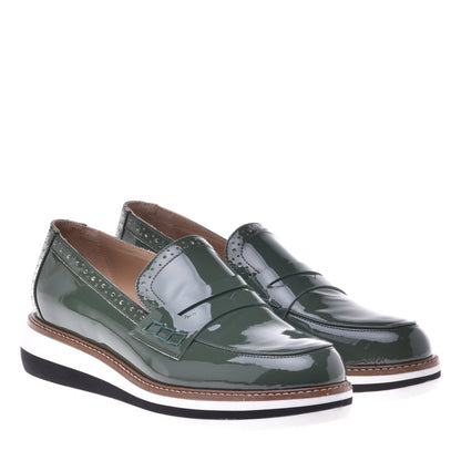 Green calfskin moccasin