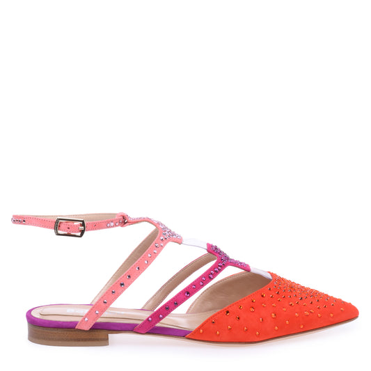 Ballerine slingback pour femme en cuir multicolore et vinyle