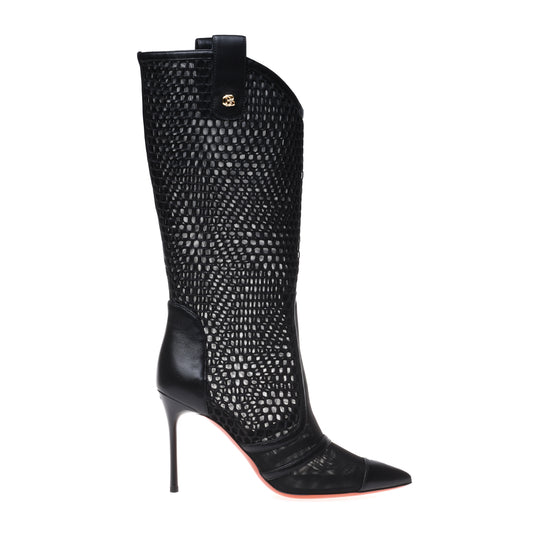 Botte pour femme en cuir nappa noir et tissu