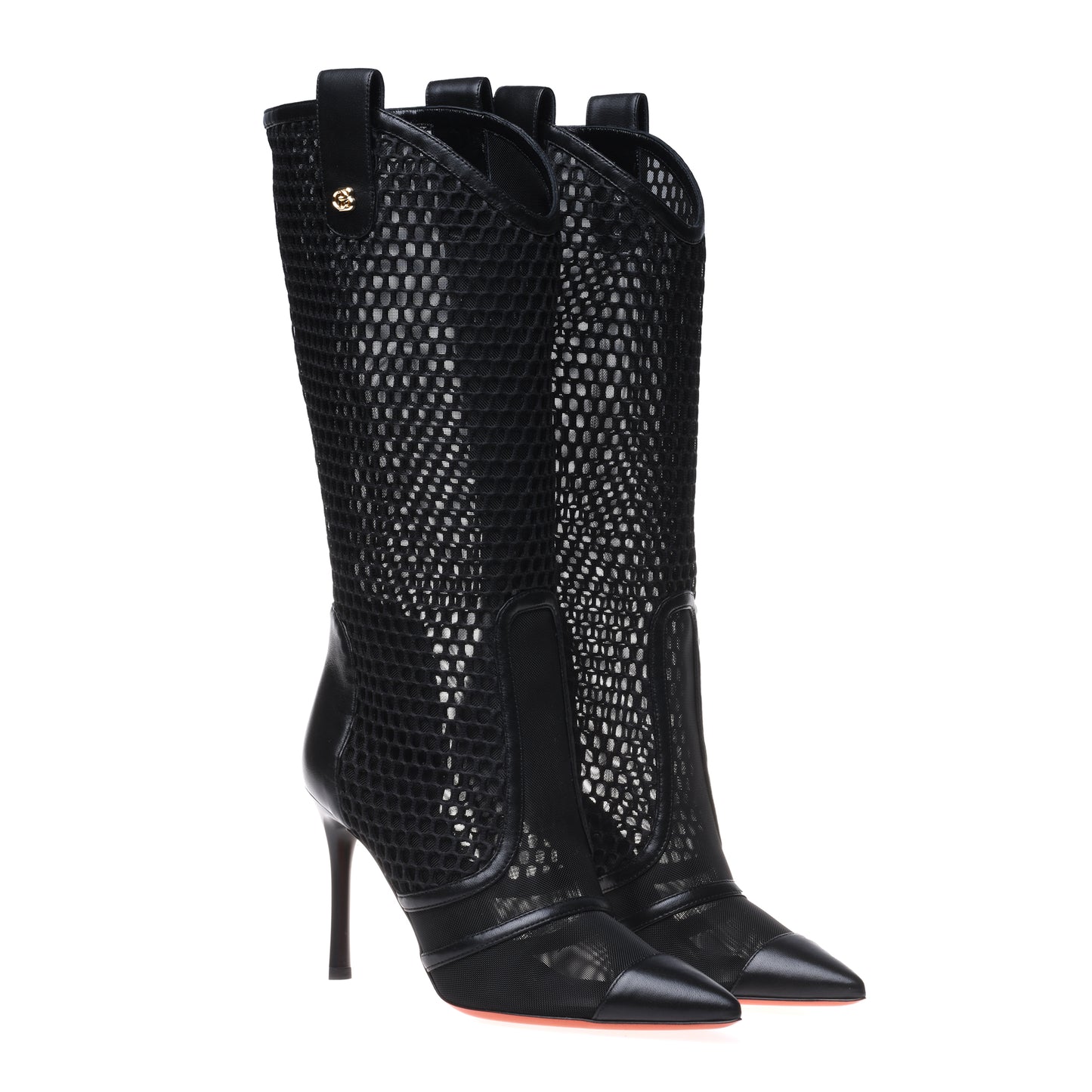 Botte pour femme en cuir nappa noir et tissu