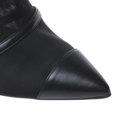 Botte pour femme en cuir nappa noir et tissu