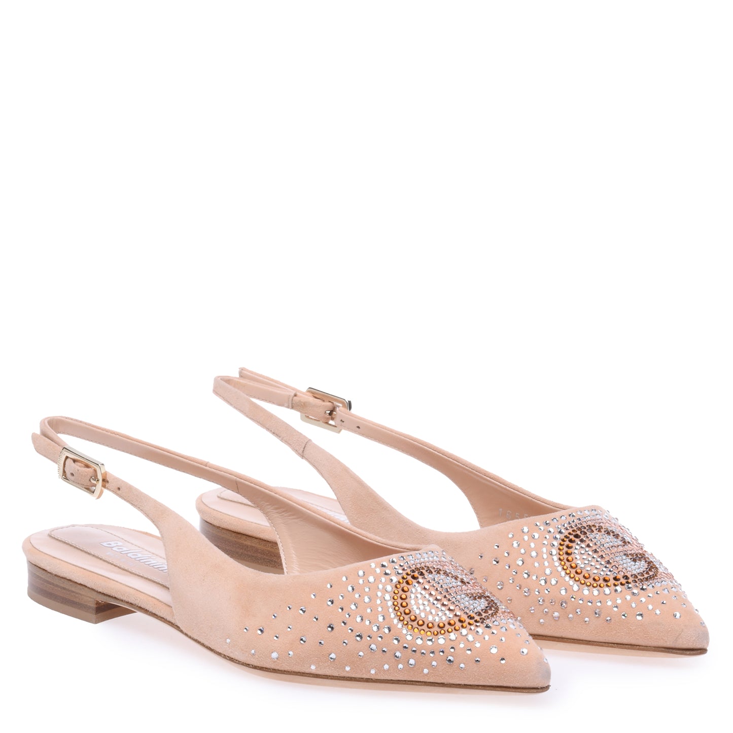 Ballerine slingback pour femme en daim couleur chair et strass