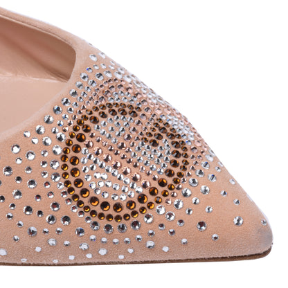 Ballerine slingback pour femme en daim couleur chair et strass