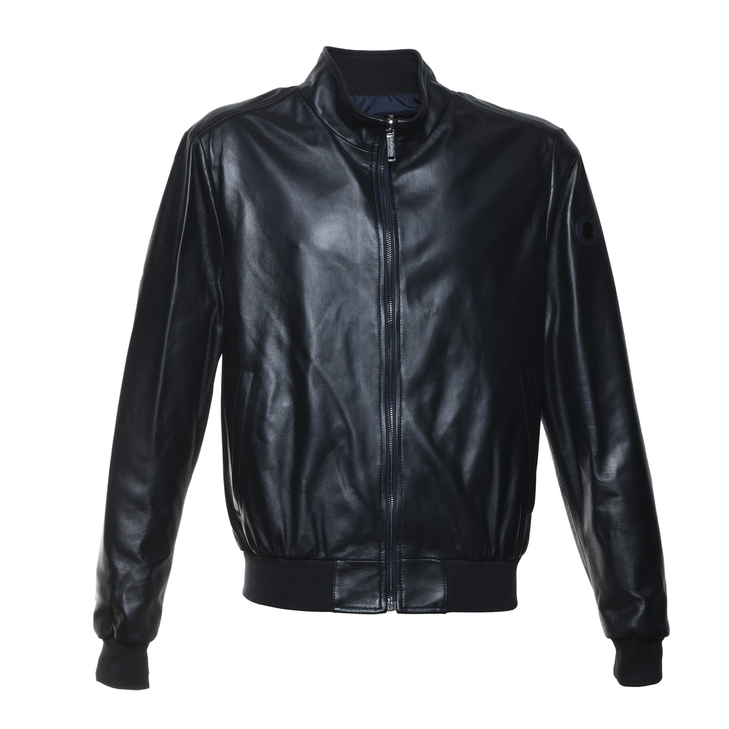 Veste réversible en cuir et tissu bleu