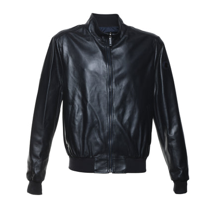 Veste réversible en cuir et tissu bleu