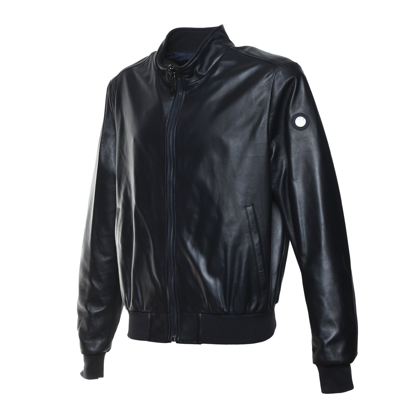 Veste réversible en cuir et tissu bleu