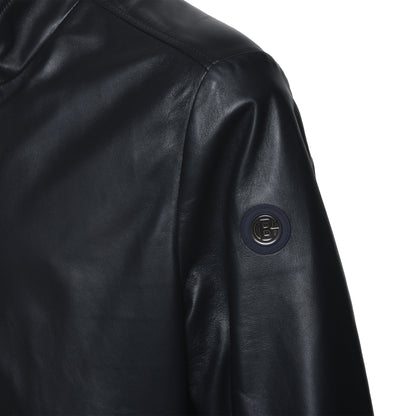 Veste réversible en cuir et tissu bleu