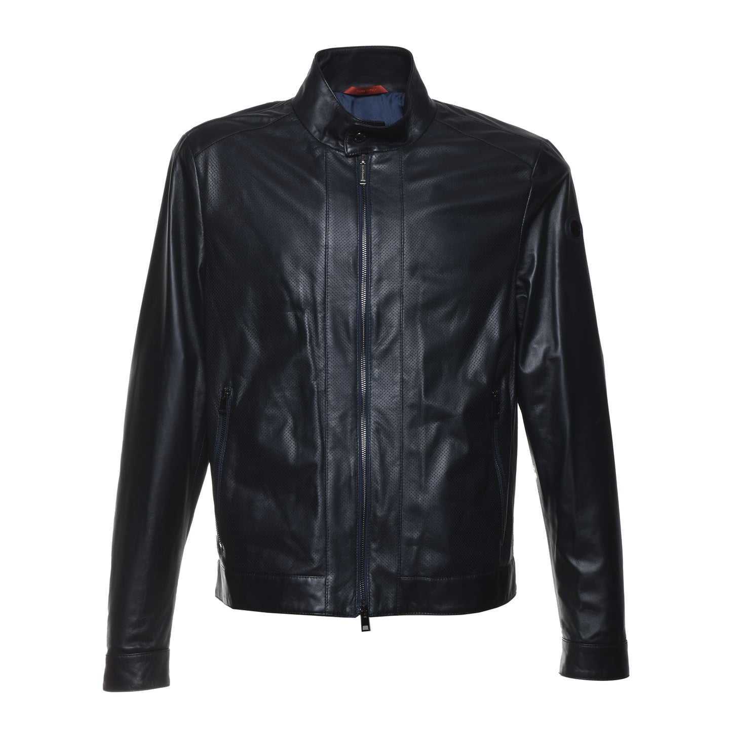 Veste en cuir bleu microperforé