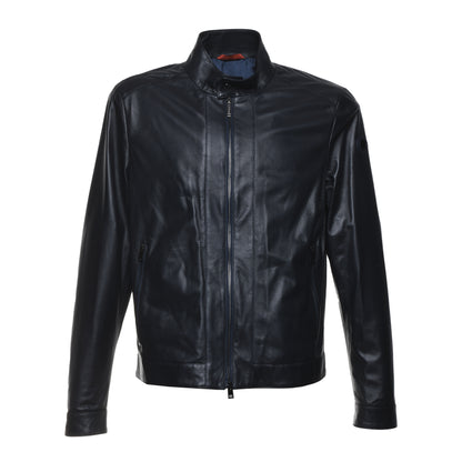 Veste en cuir bleu microperforé