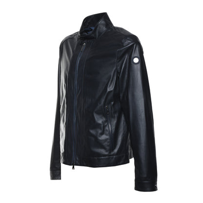 Veste en cuir bleu microperforé