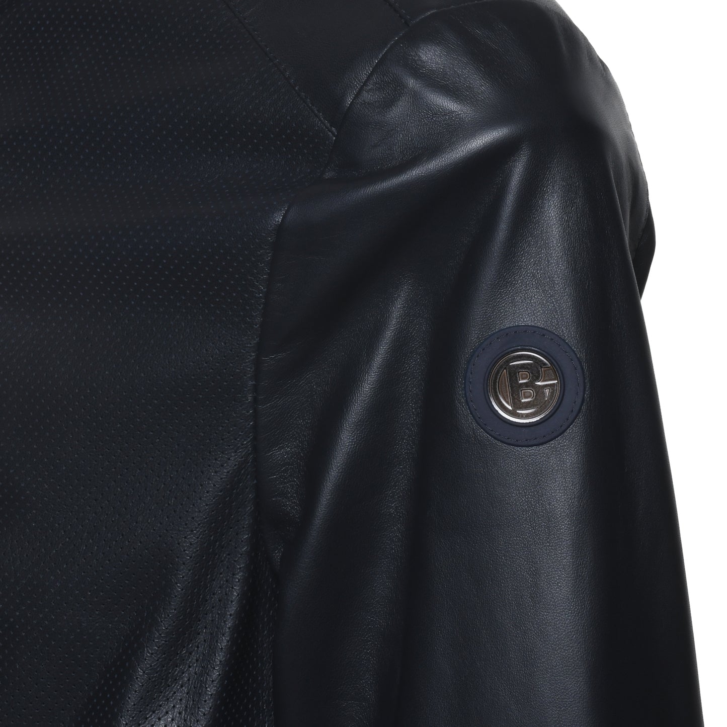 Veste en cuir bleu microperforé