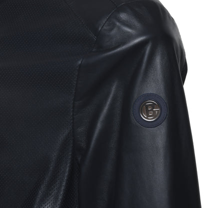 Veste en cuir bleu microperforé