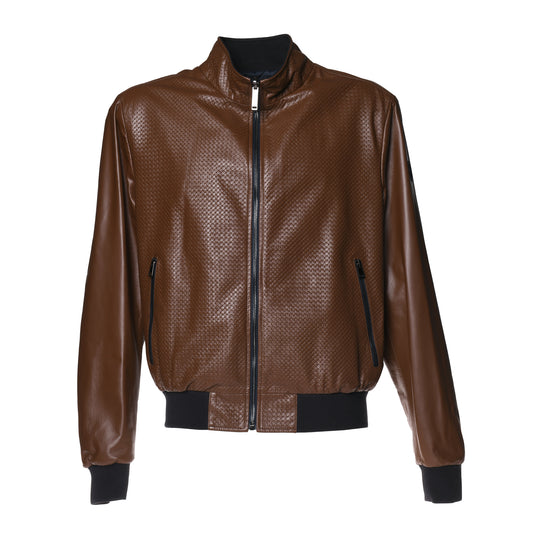Veste en cuir motif tressé brun