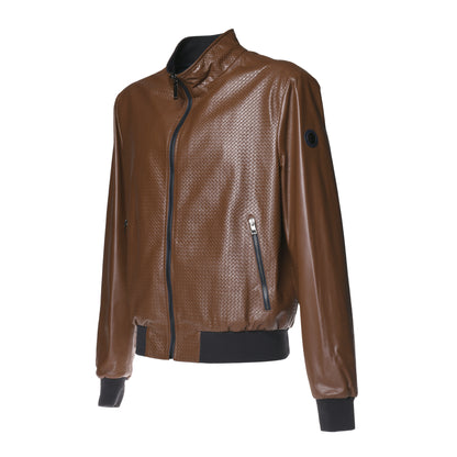 Veste en cuir motif tressé brun