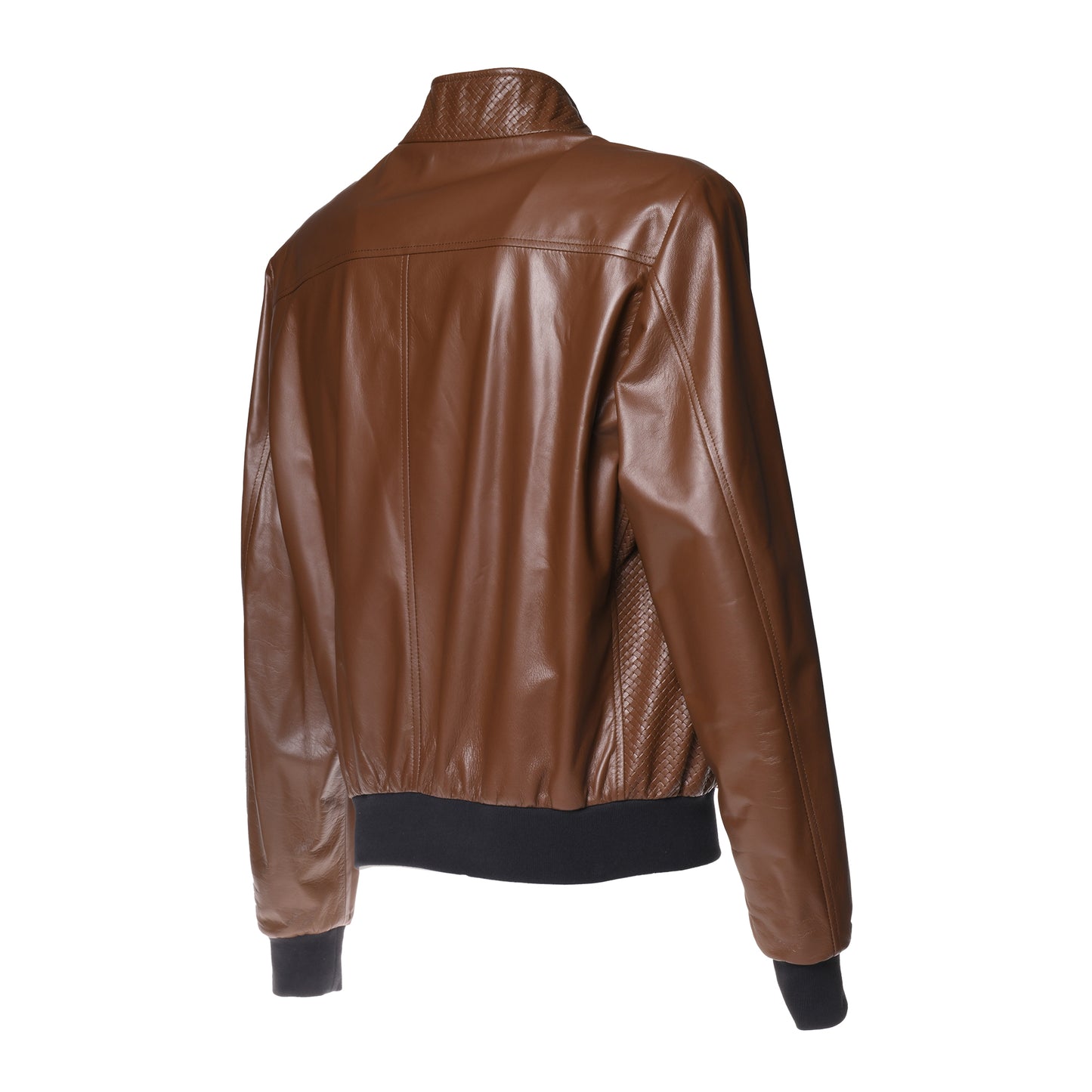 Veste en cuir motif tressé brun